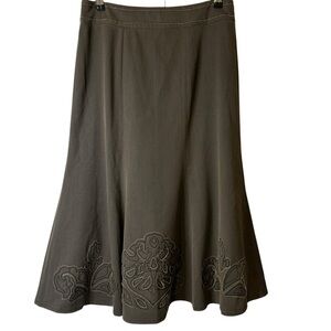 CAbi Brown‎ Appliqué A-Line Flared Skirt #402 Women’s 4 Patchwork Boho Modest